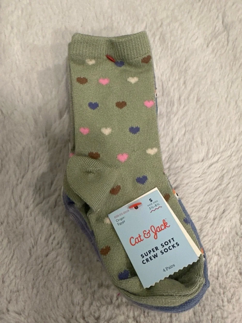 Cat & Jack Olive Green Heart Crew Socks - 4 Pack